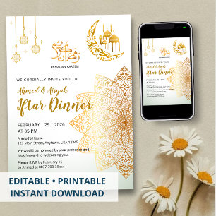 Convite de Iftar do Ramadan com padrão islâmico de