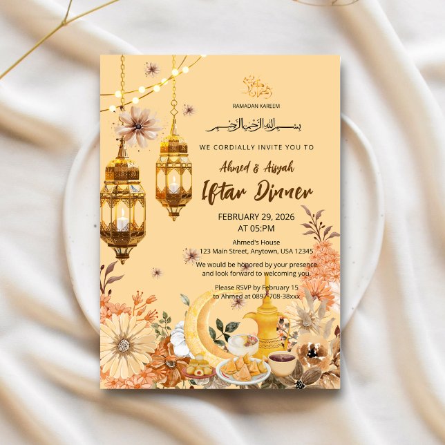 Convite de iftar do Ramadão com flores de ouro de  (Criador carregado)