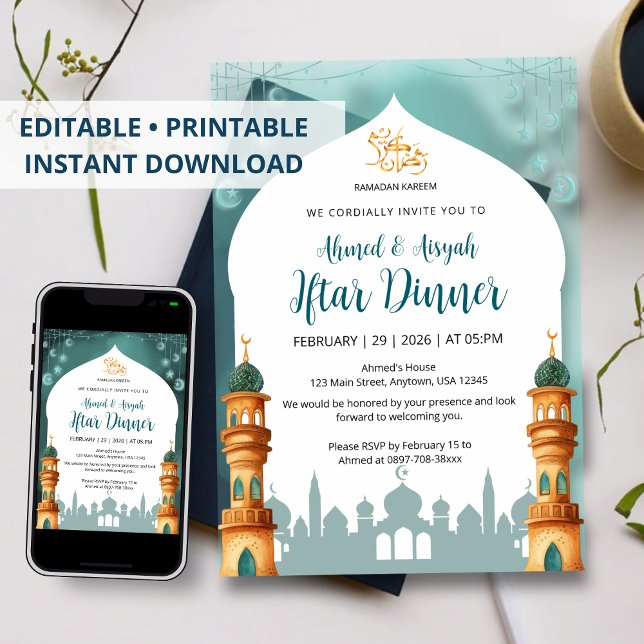 Convite de Iftar do Ramadão em Aquarela Mesquita V (Criador carregado)