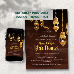 Convite de Iftar do Ramadão Marrom e Dourado