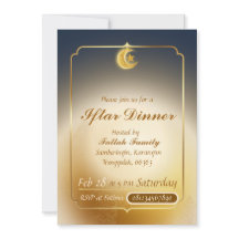 Convite de Iftar Elegante Azul Escuro e Dourado