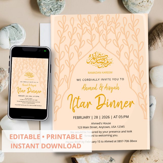 Convite de Iftar Floral Pêssego Minimalista Elegan (Criador carregado)
