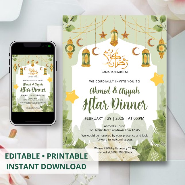 Convite de Iftar Islâmico Botânico com Alcorão (Criador carregado)