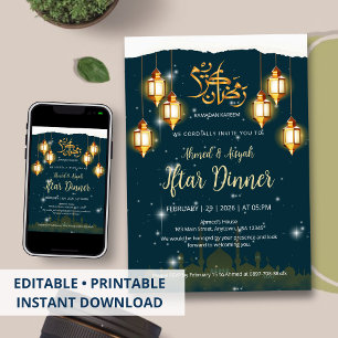 Convite de Iftar Islâmico Noite Estrelada com lant