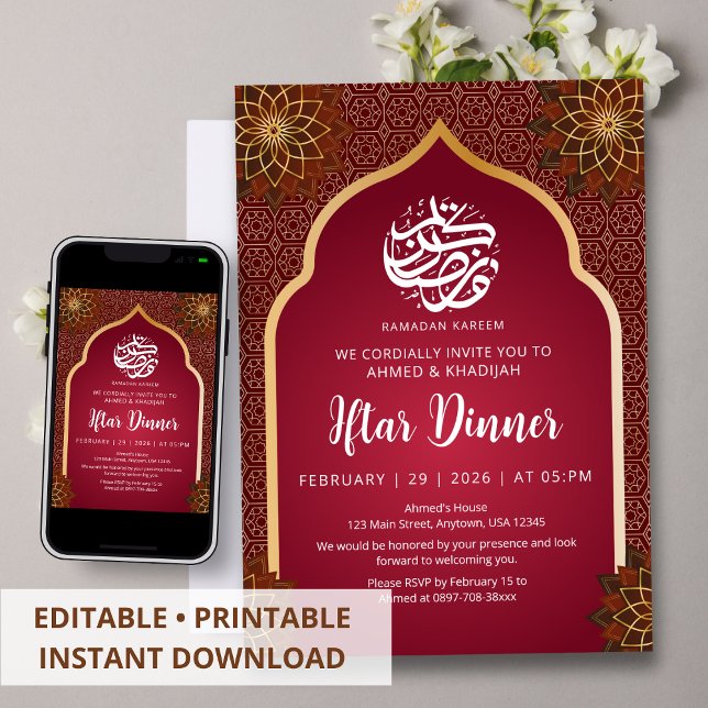 Convite de Iftar Mandala Floral Dourado Marrom Lux (Criador carregado)