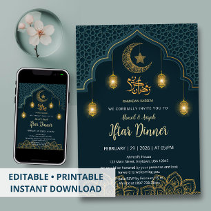 Convite de Iftar Mandala Luxuoso em Azul Turquesa
