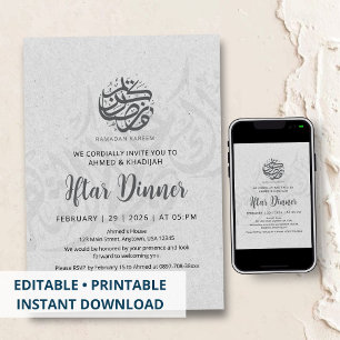 Convite de Iftar Minimalista com Textura de Papel 