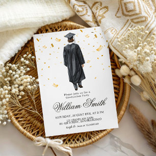 Convite de Ilustração de Graduado Menino com Confe