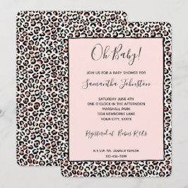 Convite de Impressão de Leopardo Rosa Bege Preto B