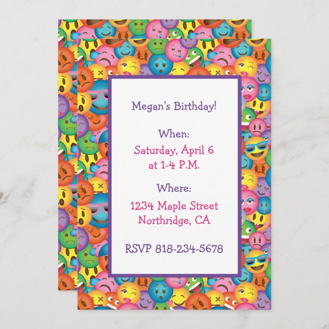 Convite de Impressão Emoji Fofo (Frente/Verso)