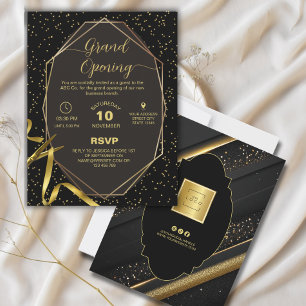 Convite de inauguração corporativa Dourado e Preto