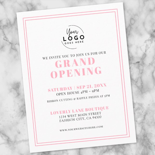 Convite de Inauguração de Negócios com Logotipo Ro (Simple Pink Logo Business Grand Opening Invitation Postcard)