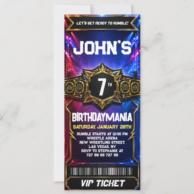Convite de Ingresso de Aniversário de Luta Livre (Frente)