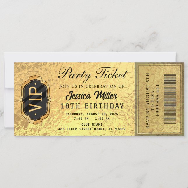 Convite de Ingresso de Festa Dourado (Frente)