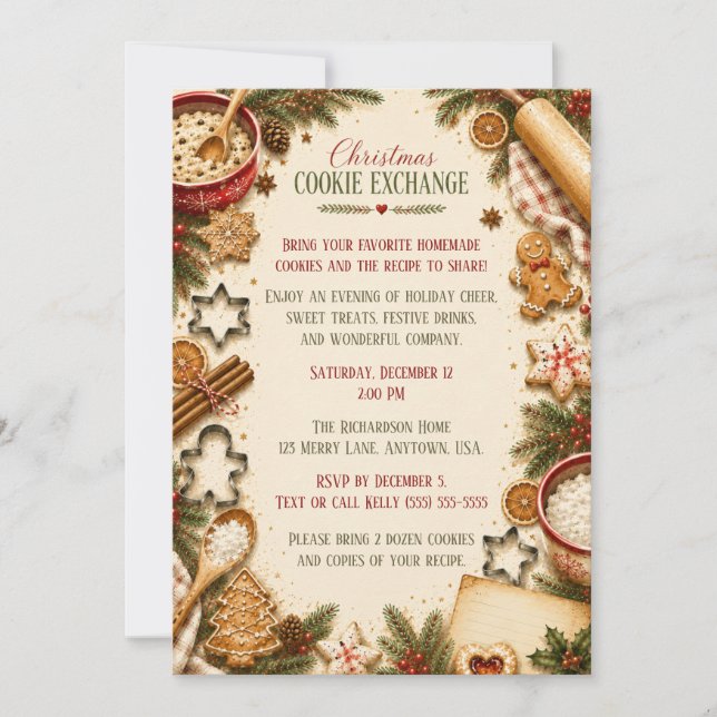 Convite de Intercâmbio de Biscoitos de Natal Vinta (Frente)