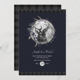 Convite de Inverno - Xadrez Azul e Cinza com Cervo