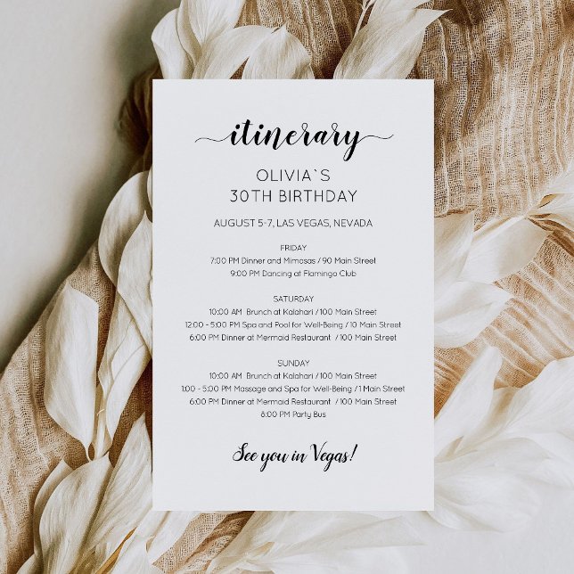 Convite de Itinerário de Aniversário Minimalista M (Modern Minimalist Birthday Itinerary Invitation)