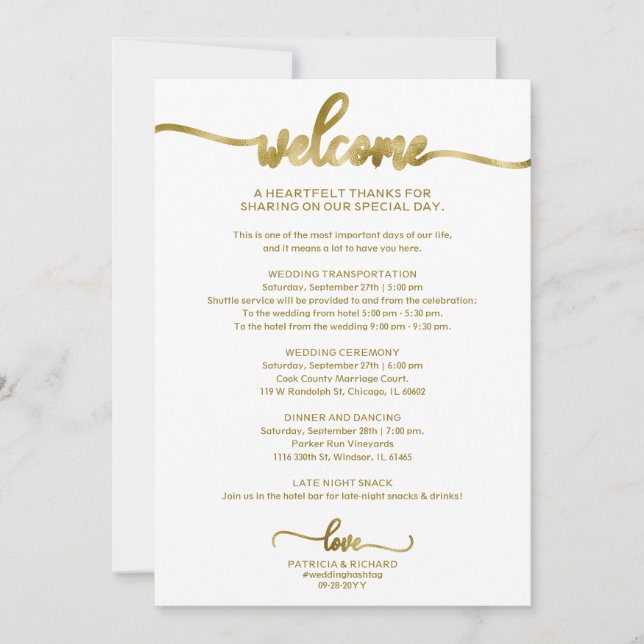 Convite de Itinerário de Casamento com Caligrafia  (Frente)