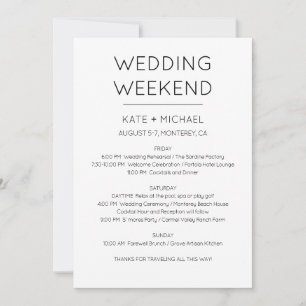 Convite de Itinerário de Fim de Semana de Casament