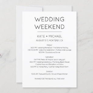 Convite de Itinerário de Fim de Semana de Casament