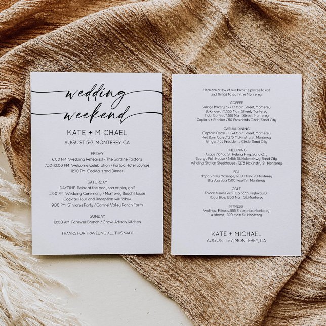 Convite de Itinerário de Fim de Semana de Casament (Wedding Weekend Itinerary Invitation Card)