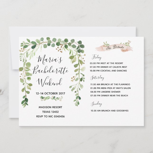 Convite de Itinerário de Fim de Semana de Despedid (Frente)