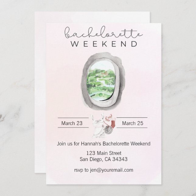 Convite de Janela de Avião de Despedida de Solteir (Frente/Verso)