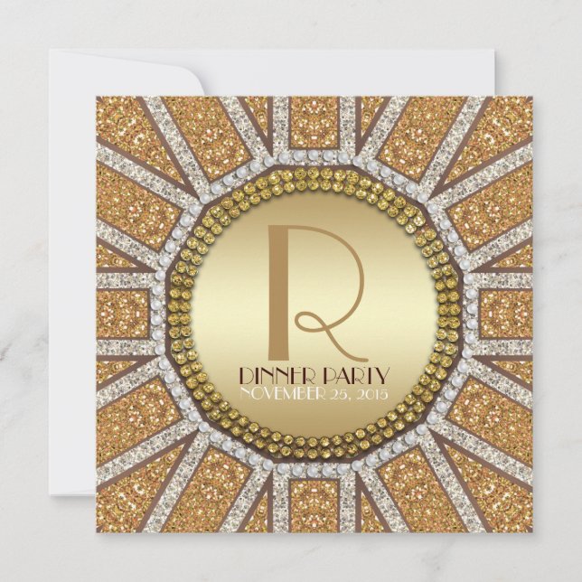 Convite de Jantar ArtDeco Sol Dourado Brilhante (Frente)