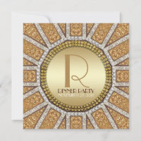 Convite de Jantar ArtDeco Sol Dourado Brilhante