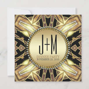 Convite de Jantar com Brilho em Dourado Art Déco