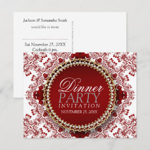 Convite de Jantar com Renda Fractal Vermelho e Bra