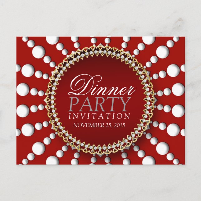 Convite de Jantar com tema Vermelho e Branco Cartã (Frente)