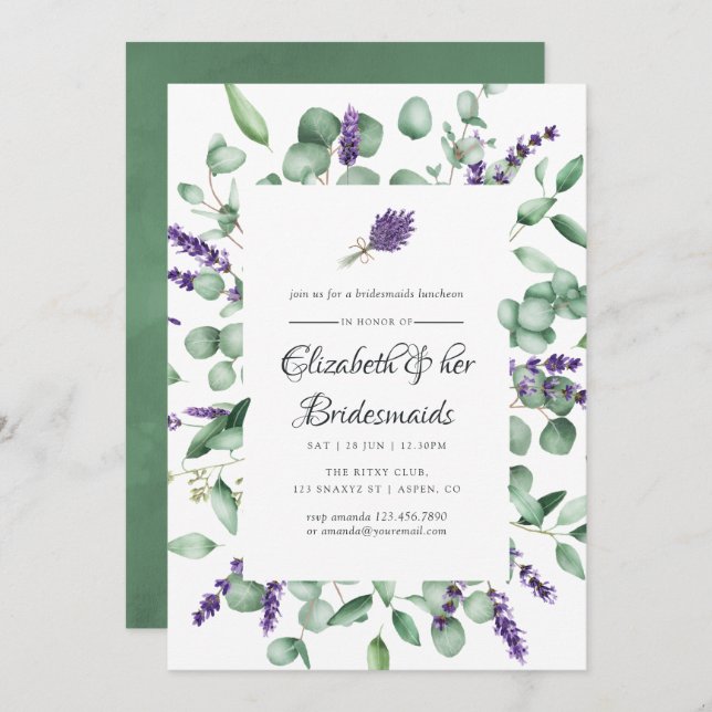 Convite de Jantar das Damas de Honra com Verde Fol (Frente/Verso)