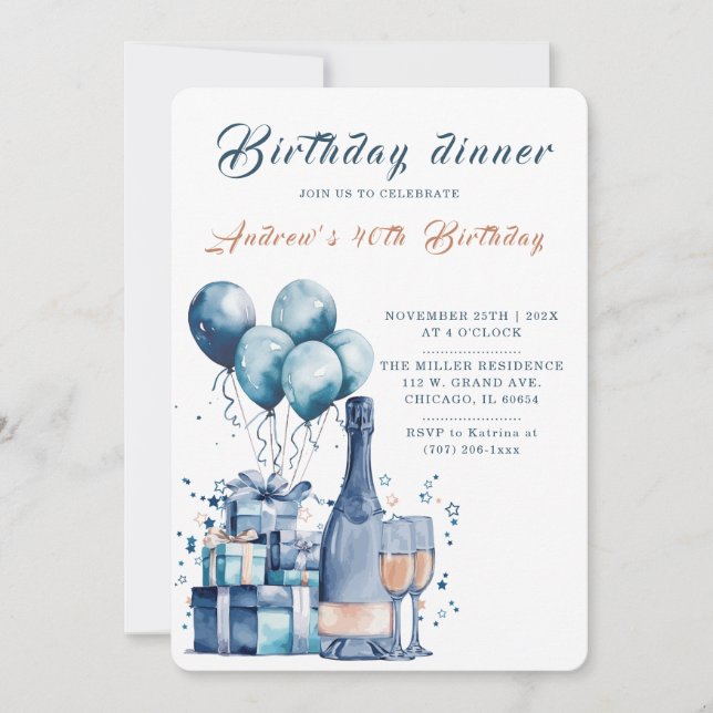 Convite de Jantar de Aniversário Editável (Frente)