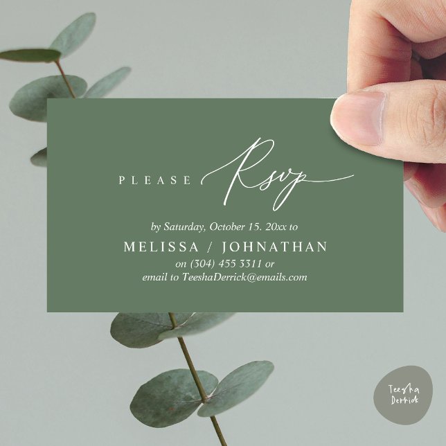 Convite de Jantar de Casamento com RSVP Romântico  (Modern Romantic RSVP Wedding Dinner Invitation Enclosed Reminder Online Email Card, Greenery Sage)