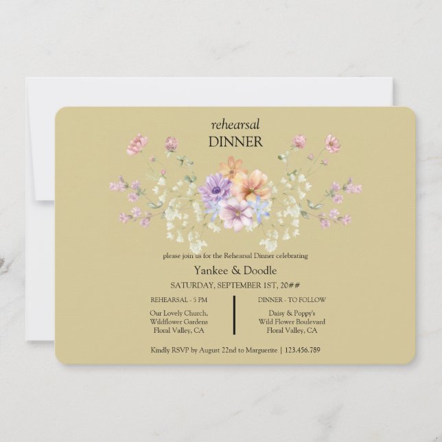 Convite de jantar de casamento de flores silvestre (Frente)