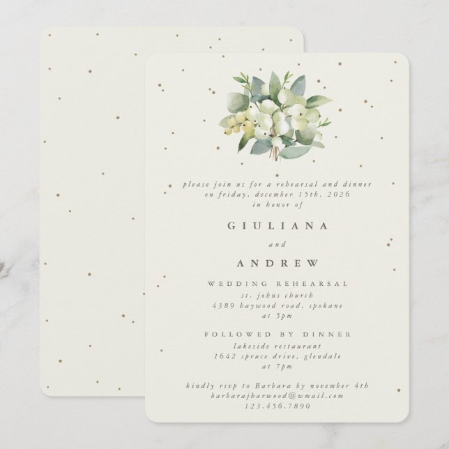 Convite de jantar de ensaio de casamento Creme Sno (Frente/Verso)