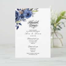 Convite de jantar de ensaio floral azul marinho