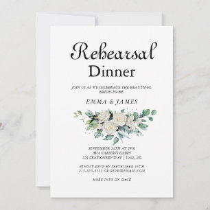 Convite de Jantar de Ensaio Floral Branco Elegante