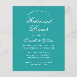 Convite de jantar de ensaio simples azul turquesa