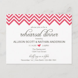 Convite de Jantar de Ensaios Chevron Rosa Postcard