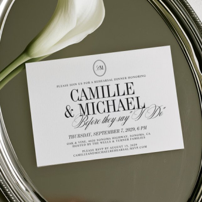 Convite de Jantar de Ensaios com Monograma de Cali (Before They Say I Do Monogram Rehearsal Dinner Invitation)