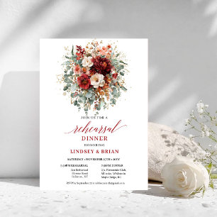 Convite de Jantar de Ensaios Floral Burgundy Elega
