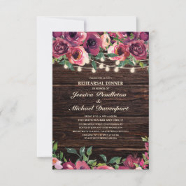 Convite de Jantar de Ensaios Floral Burgundy Luzes