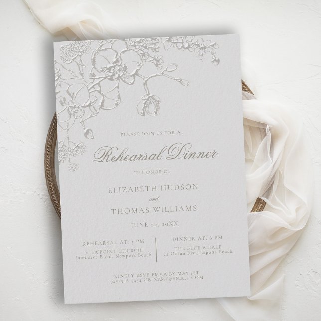 Convite de Jantar de Ensaios Formal Orquídeas Reve (orchid wedding reception card art sketch romantic modern classic formal elegant ivory)