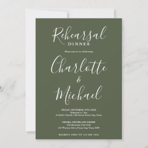 Convite de Jantar de Ensaios Olive Green Script Si