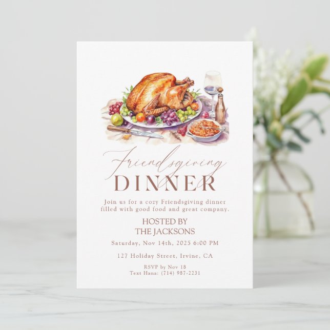 Convite de Jantar de Friendsgiving Aquarela Peru  (Em pé/Frente)
