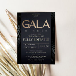 Convite de Jantar de Gala em Preto e Ouro Elegante