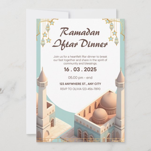 Convite de Jantar de Iftar de Ramadan Elegante | E (Frente)