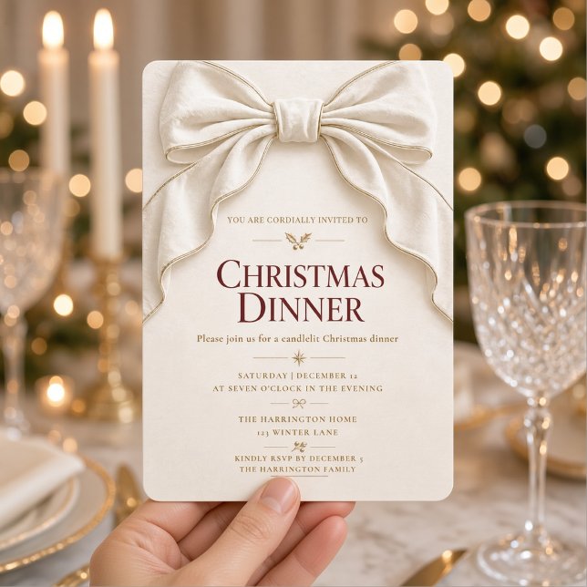 Convite de Jantar de Natal com Laço de Cetim Marfi (Criador carregado)